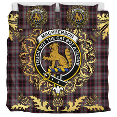 MacPherson Hunting Tartan Crest Bedding Set - Golden Thistle Style