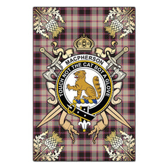 MacPherson Hunting Ancient Tartan Crest Black Garden Flag - Gold Thistle Style