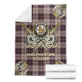 MacPherson Hunting Ancient Tartan Gold Courage Symbol Blanket