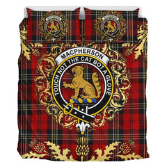 MacPherson Red Cluny Tartan Crest Bedding Set - Golden Thistle Style