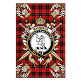 MacQueen Modern Tartan Crest Black Garden Flag - Gold Thistle Style