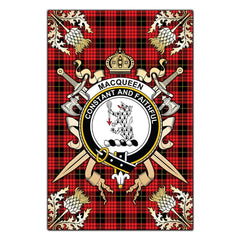 MacQueen Modern Tartan Crest Black Garden Flag - Gold Thistle Style