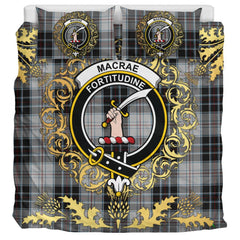 MacRae Dress Tartan Crest Bedding Set - Golden Thistle Style