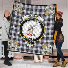 MacRae Dress Modern Tartan Crest Premium Quilt - Gold Thistle Style