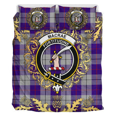 MacRae Dress Purple Tartan Crest Bedding Set - Golden Thistle Style
