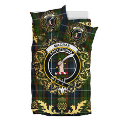 MacRae Hunting 01 Tartan Crest Bedding Set - Golden Thistle Style