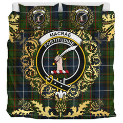 MacRae Hunting 01 Tartan Crest Bedding Set - Golden Thistle Style