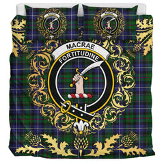 MacRae Hunting 02 Tartan Crest Bedding Set - Golden Thistle Style