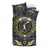 MacRae Hunting Modern Tartan Crest Bedding Set - Golden Thistle Style