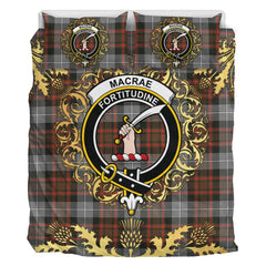 MacRae Hunting Weathered Tartan Crest Bedding Set - Golden Thistle Style