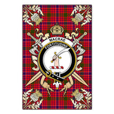MacRae Modern Tartan Crest Black Garden Flag - Gold Thistle Style