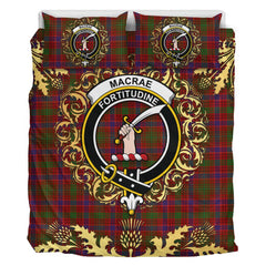 MacRae Prince Tartan Crest Bedding Set - Golden Thistle Style