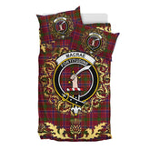 MacRae Red Tartan Crest Bedding Set - Golden Thistle Style