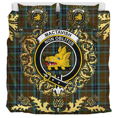MacTavish Hunting Tartan Crest Bedding Set - Golden Thistle Style