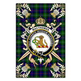 MacThomas Modern Tartan Crest Black Garden Flag - Gold Thistle Style