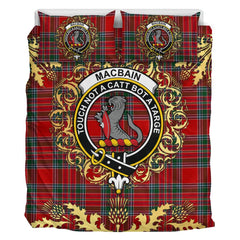 Macbain 01 Tartan Crest Bedding Set - Golden Thistle Style