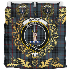Mackay Blue 01 Tartan Crest Bedding Set - Golden Thistle Style