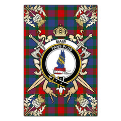 Mar Tartan Crest Black Garden Flag - Gold Thistle Style