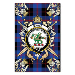 Maule Tartan Crest Black Garden Flag - Gold Thistle Style