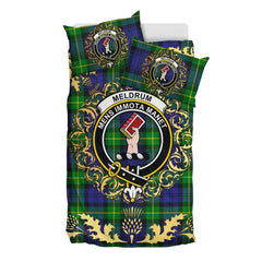 Meldrum Tartan Crest Bedding Set - Golden Thistle Style