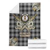 Menzies Black & White Modern Tartan Gold Courage Symbol Blanket