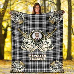 Menzies Black & White Modern Tartan Gold Courage Symbol Blanket