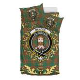 Menzies Green Ancient Tartan Crest Bedding Set - Golden Thistle Style