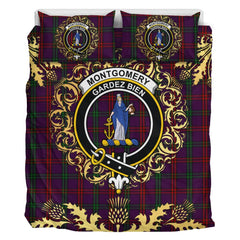 Montgomery of Eglinton Tartan Crest Bedding Set - Golden Thistle Style
