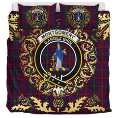 Montgomery of Eglinton Tartan Crest Bedding Set - Golden Thistle Style