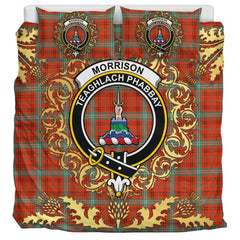 Morrison Red Ancient Tartan Crest Bedding Set - Golden Thistle Style