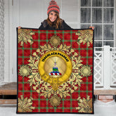 Morrison Red Modern Tartan Crest Premium Quilt - Gold Thistle Style