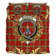 Morrison Red Modern Tartan Crest Bedding Set - Golden Thistle Style
