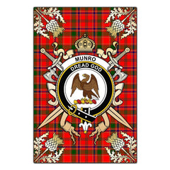 Munro Modern Tartan Crest Black Garden Flag - Gold Thistle Style