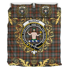 Murray of Atholl Weathered Tartan Crest Bedding Set - Golden Thistle Style