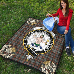Murray of Atholl Weathered Tartan Crest Premium Quilt - Gold Thistle Style