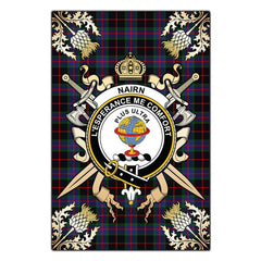 Nairn Tartan Crest Black Garden Flag - Gold Thistle Style