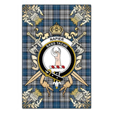 Napier Modern Tartan Crest Black Garden Flag - Gold Thistle Style