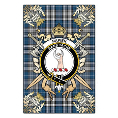 Napier Modern Tartan Crest Black Garden Flag - Gold Thistle Style