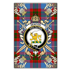 Newton Tartan Crest Black Garden Flag - Gold Thistle Style