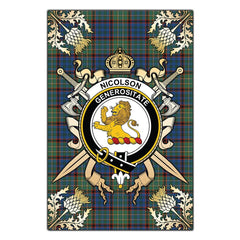 Nicolson Hunting Ancient Tartan Crest Black Garden Flag - Gold Thistle Style