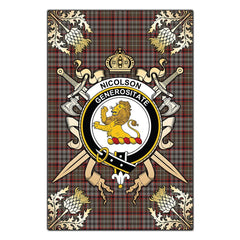 Nicolson Hunting Weathered Tartan Crest Black Garden Flag - Gold Thistle Style