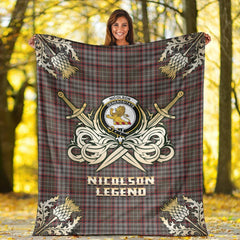 Nicolson Hunting Weathered Tartan Gold Courage Symbol Blanket