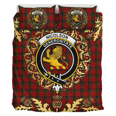 Nicolson (MacNicol) 02 Tartan Crest Bedding Set - Golden Thistle Style