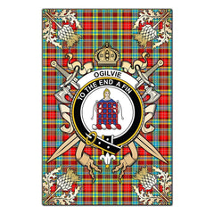 Ogilvie Tartan Crest Black Garden Flag - Gold Thistle Style