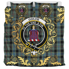 Ogilvie (Ogilvy) Hunting Tartan Crest Bedding Set - Golden Thistle Style