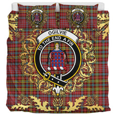Ogilvie (Ogilvy) Paton Tartan Crest Bedding Set - Golden Thistle Style