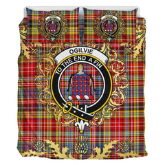 Ogilvie (Ogilvy) of Airlie Ancient Tartan Crest Bedding Set - Golden Thistle Style