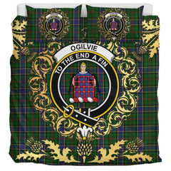 Ogilvie (Ogilvy) of Inverarity Ochterlonie Tartan Crest Bedding Set - Golden Thistle Style