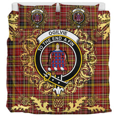 Ogilvie (Ogilvy) of Strathallan Tartan Crest Bedding Set - Golden Thistle Style