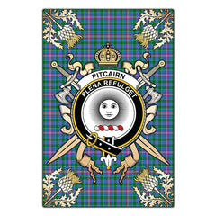 Pitcairn Hunting Tartan Crest Black Garden Flag - Gold Thistle Style